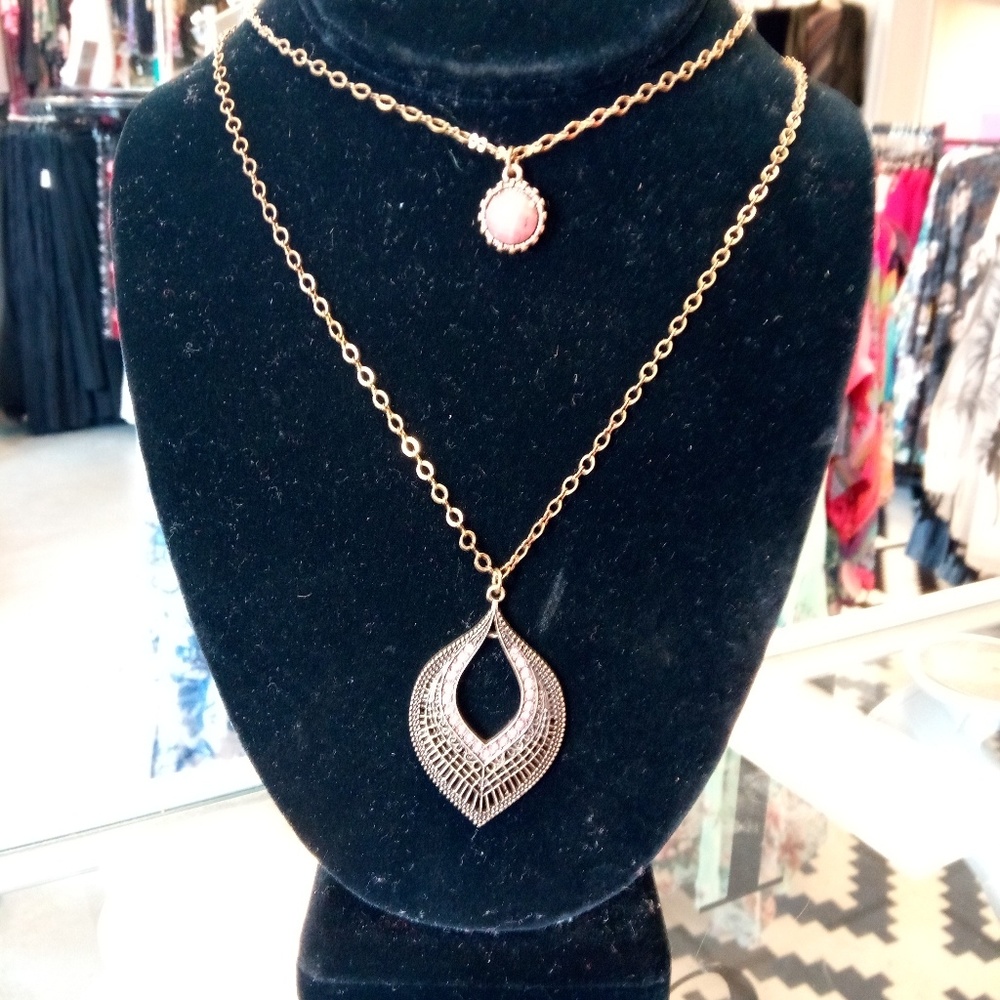 Simply Beautiful Bronze Chain Pink Stone Necklace